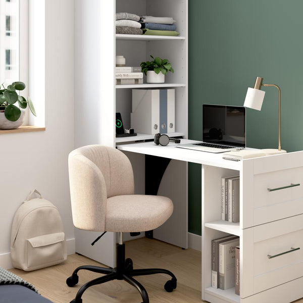 25W Pull-Out Desk Cabinet with Shelves and Hidden Storage