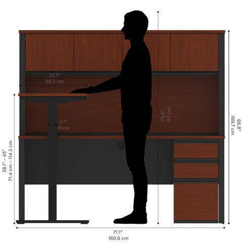 Bureau assis-debout en L 72L avec caisson et huche