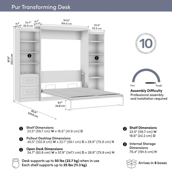 115W Queen Size Murphy Bed with Pull-Out Desk and Storage