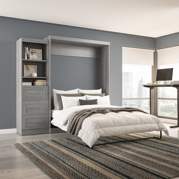 Queen Murphy Bed and Shelving Unit with Drawers (90W)