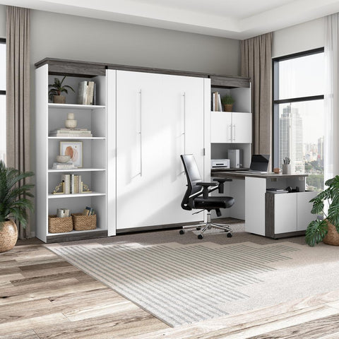 Full Murphy Bed with Shelves and Storage Cabinet with Fold-Out Desk (120W)