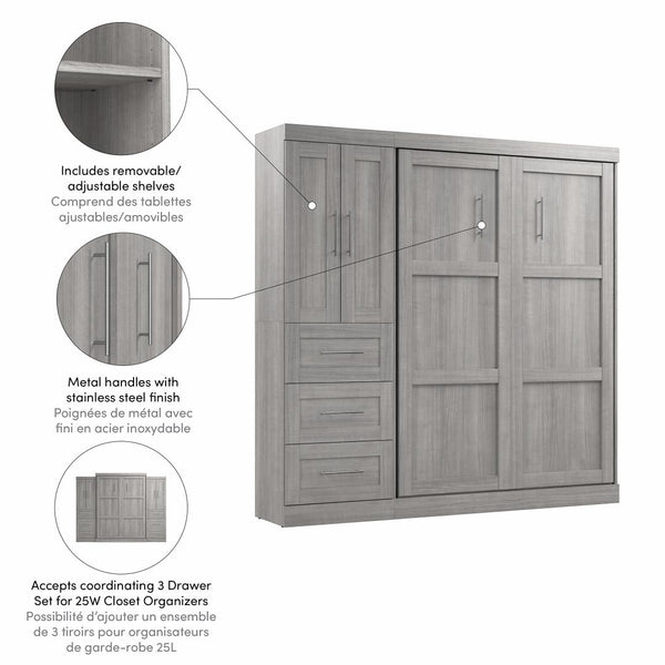 Lit escamotable double avec organisateur de garde-robe avec tiroirs (84L)