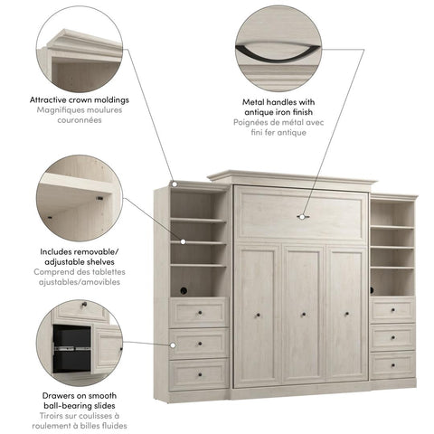 Grand lit escamotable et 2 organisateurs de garde-robe avec tiroirs (115L)