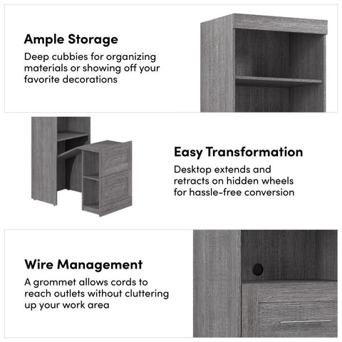 90W Queen Size Murphy Bed with Pull-Out Desk