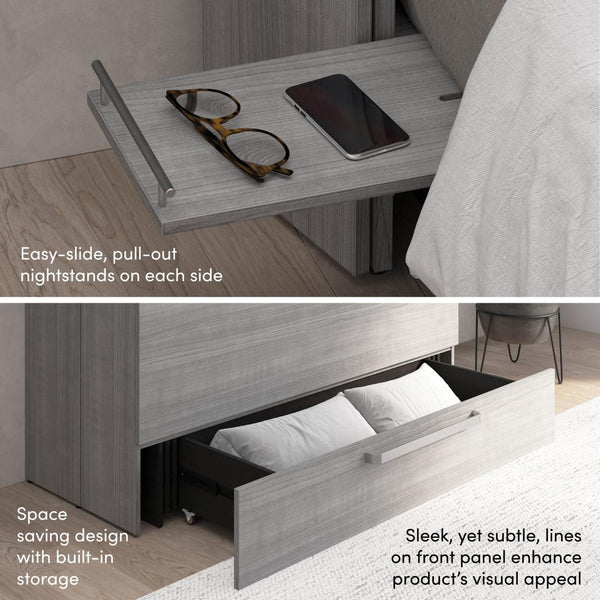 63W Queen Murphy Cabinet Bed with Pullout Drawer and Mattress