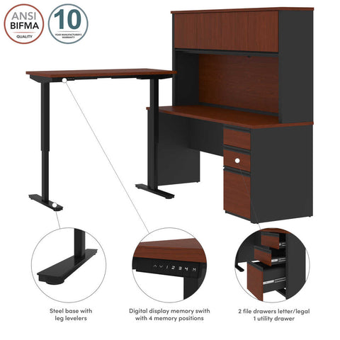 72W L-Shaped Standing Desk with Pedestal and Hutch