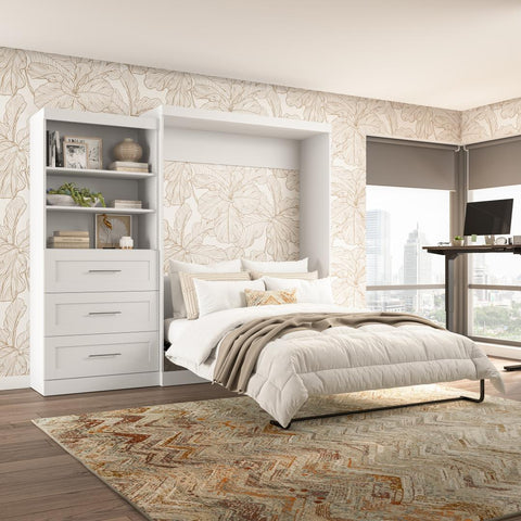 Queen Murphy Bed and Shelving Unit with Drawers (101W)