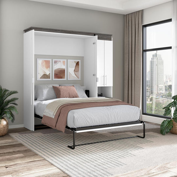 Lit escamotable double avec armoire et tablette coulissante (91L)