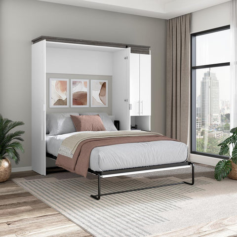 Lit escamotable double avec armoire et tablette coulissante (91L)