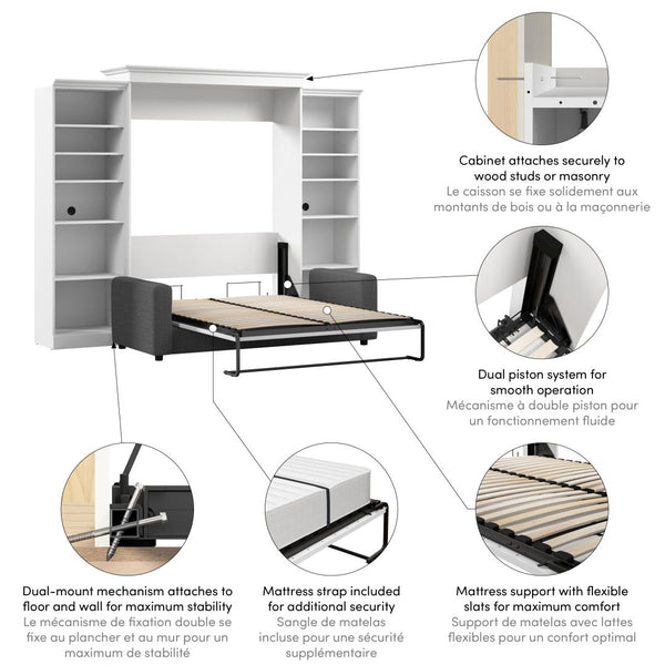 Grand lit escamotable avec canapé et organisateurs de garde-robe (115L)