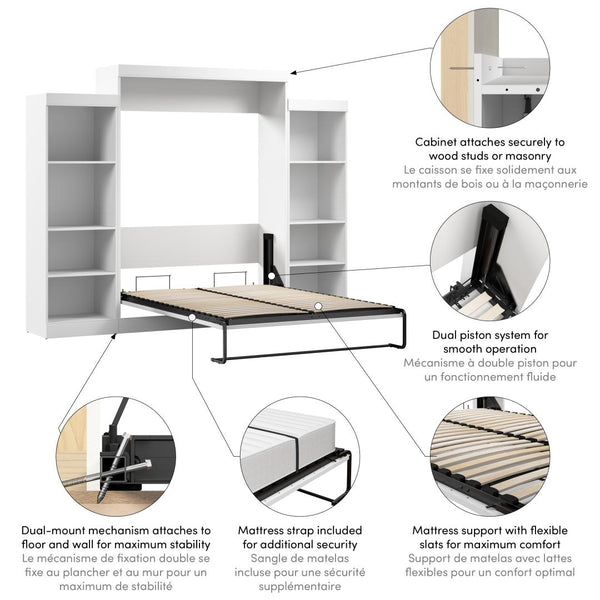 Grand lit escamotable avec organisateurs de garde-robe (115L)