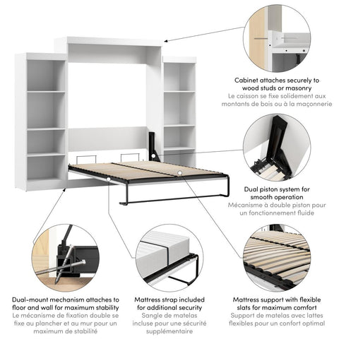 Grand lit escamotable avec organisateurs de garde-robe (115L)