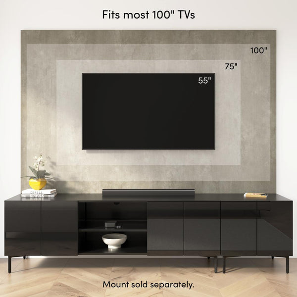 118W Modular Entertainment Center with TV Stand, Storage Cabinets, Hutch, and Large Wall Panel