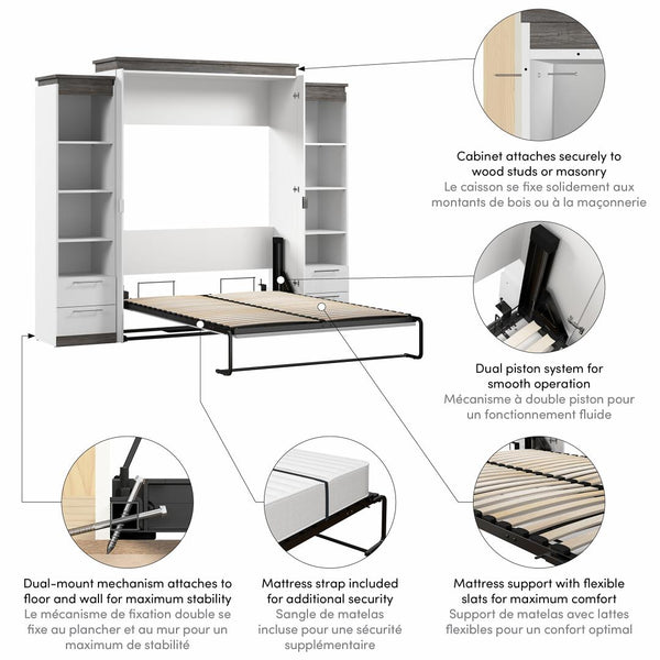 Queen Murphy Bed with Shelves and Drawers (106W)