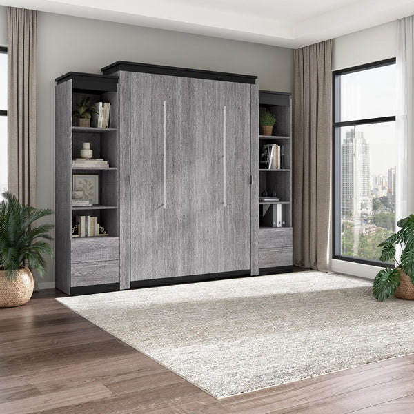 Grand lit escamotable avec tablettes et tiroirs (106L)