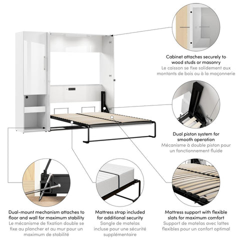 Lit escamotable double et armoire avec tablette coulissante (81L)