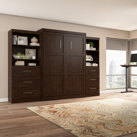 Queen Murphy Bed and 2 Shelving Units with Drawers (126W)