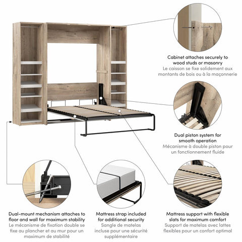 Full Murphy Bed with 2 Narrow Closet Organizers (99W)