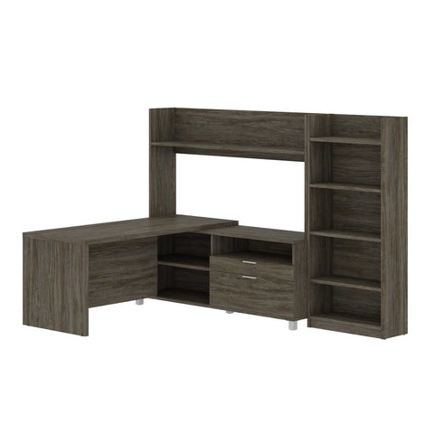 Bureau en L 72L avec huche et bibliothèque