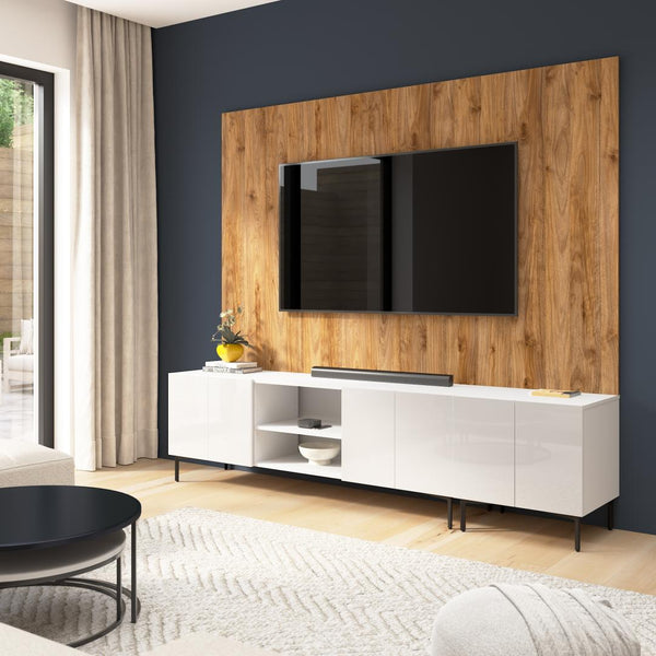 94W Modular Entertainment Center with TV Stand, Storage Cabinet, and Large Wall Panel