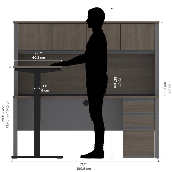 Bureau assis-debout en L 72L avec caisson et huche