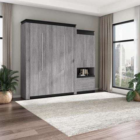 Queen Murphy Bed with Storage Cabinet and Pull-Out Shelf (97W)