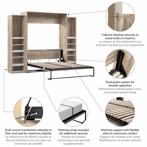 Grand lit escamotable avec 2 organisateurs de garde-robe (105L)