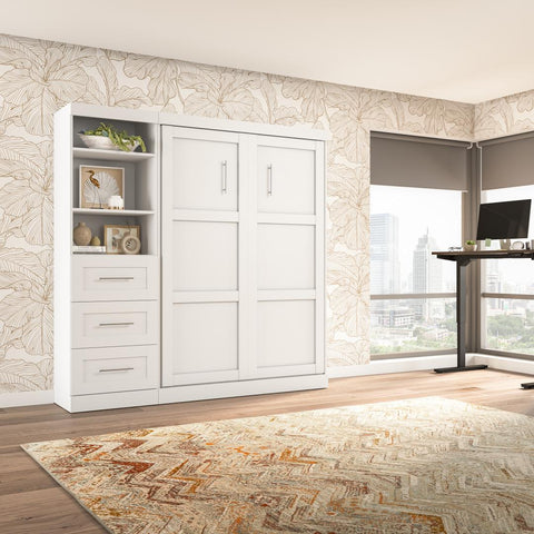 Lit escamotable double et étagère avec tiroirs (84L)