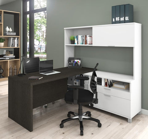 Bureau en L 72L avec tiroirs et huche