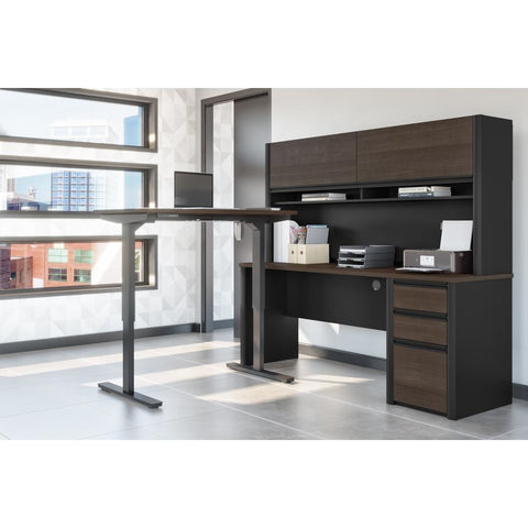 Bureau assis-debout en L 72L avec caisson et huche