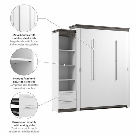 Queen Murphy Bed with Shelves and Drawers (87W)