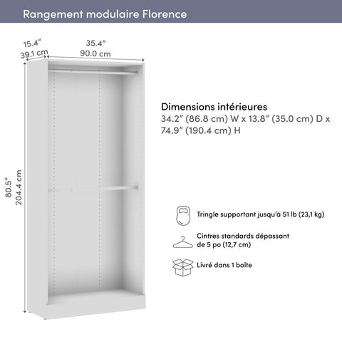 Modular Double Hanging Closet System, 36W x 16D