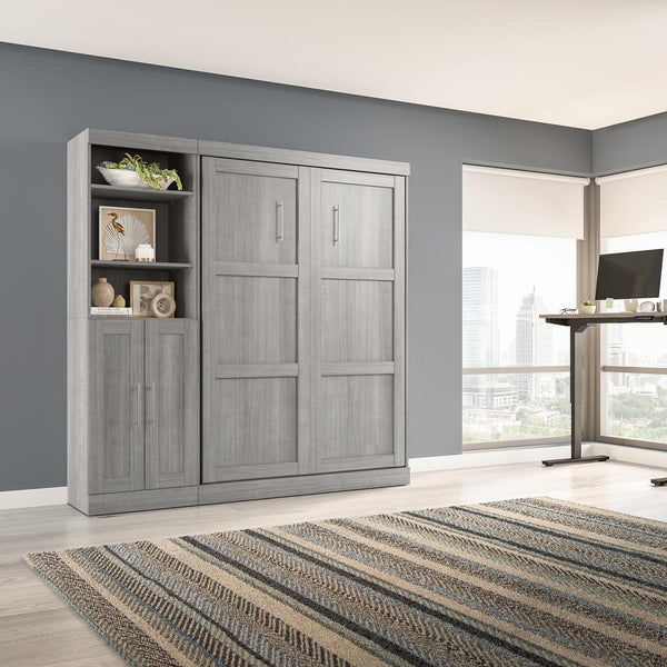 Lit escamotable double et organisateur de garde-robe avec portes (84L)