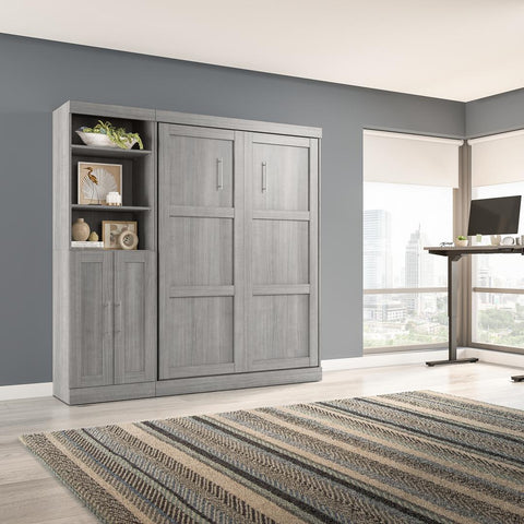 Lit escamotable double et organisateur de garde-robe avec portes (84L)