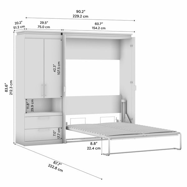 Full Murphy Bed with Storage Cabinet and Pull-Out Shelf (91W)