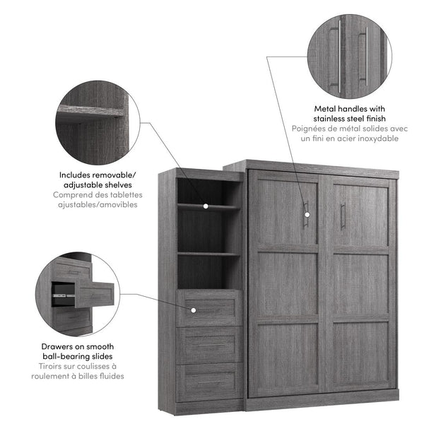Queen Murphy Bed and Shelving Unit with Drawers (90W)