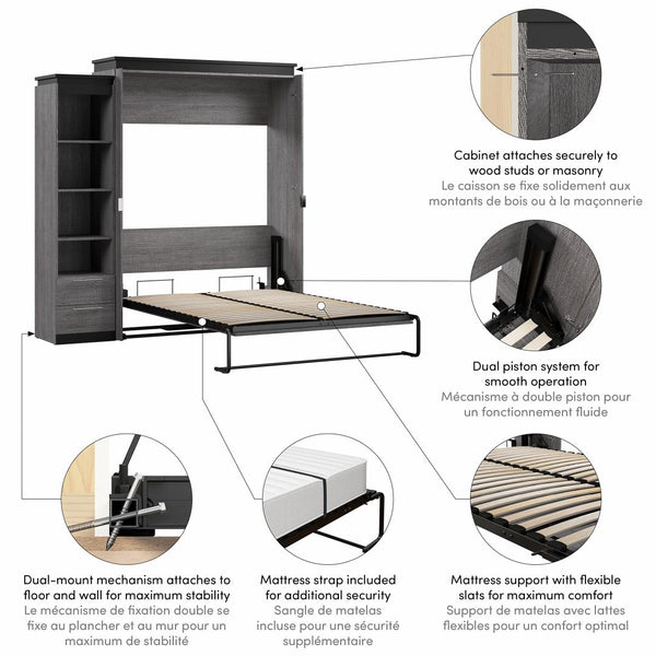 Queen Murphy Bed with Shelves and Drawers (87W)