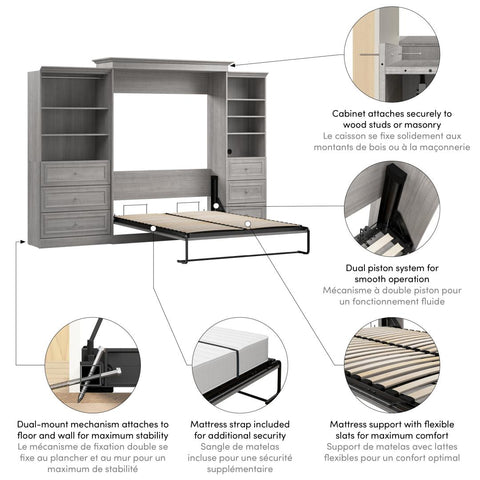 Queen Murphy Bed and Closet Organizers with Drawers (126W)
