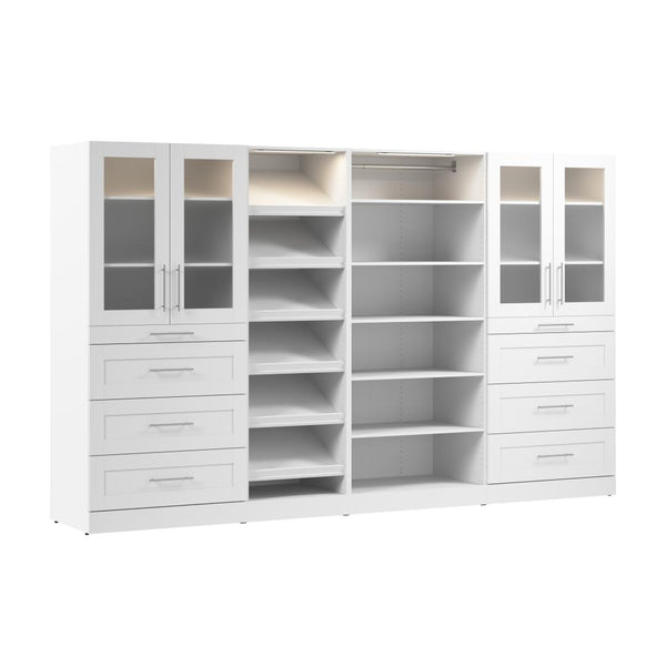 Système de rangement modulaire pour garde-robe walk-in avec lampes DEL, portes, tiroirs et tablettes à chaussures 132L x 25P, style Shaker