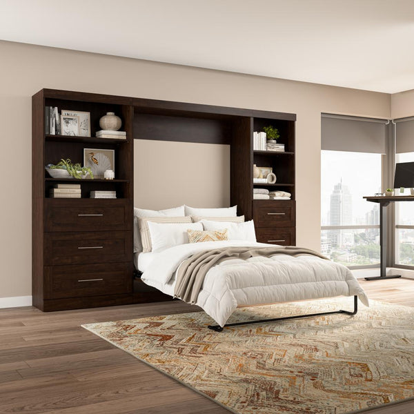 Lit escamotable double et 2 étagères avec tiroirs (120L)