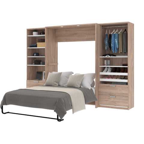 Lit escamotable double avec 2 organisateurs de garde-robe avec tiroirs (119L)