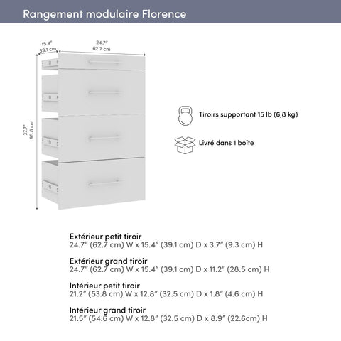 Modular Drawers (4) Set, Slab Style, 25W x 16D