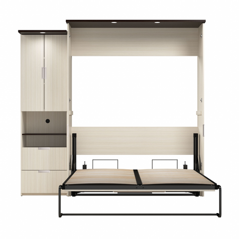 91W Queen Murphy Bed with Desk and Storage Cabinet
