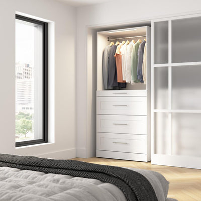 Modular Closet System with Shelves, Drawers & LED Light, Shaker Style, 36W x 25D