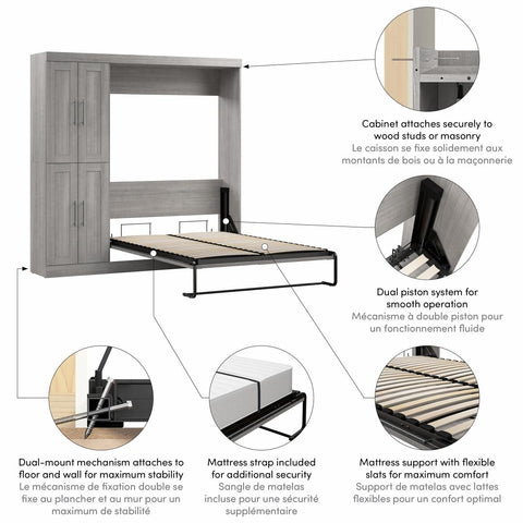 Lit escamotable double avec organisateur de garde-robe (84L)