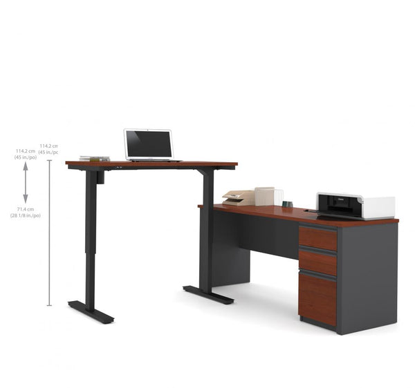 Bureau assis-debout en L 72L avec caisson
