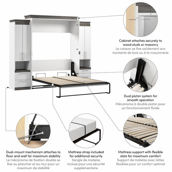 Queen Murphy Bed with Storage Cabinets and Pull-Out Shelves (106W)
