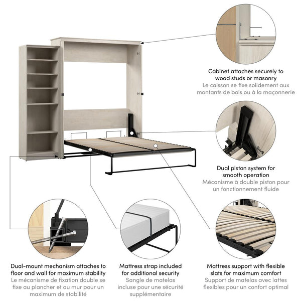 Grand lit escamotable avec organisateur de garde-robe (94L)