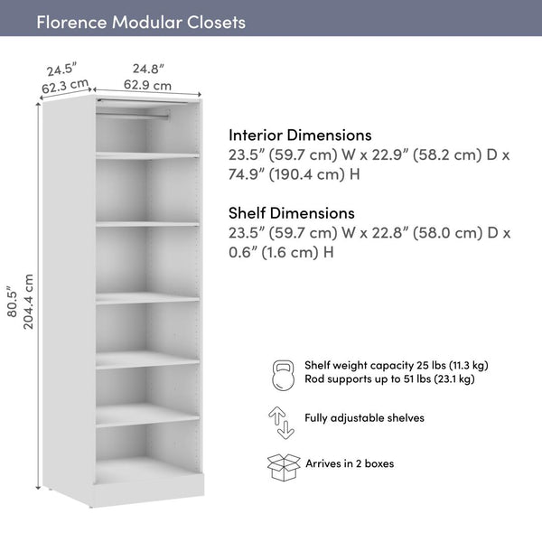 Modular Closet System with Shelves, Clothing Rod & LED Light, 25W x 25D