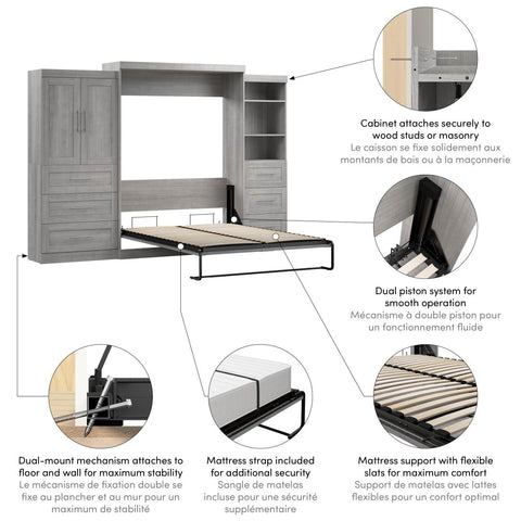 Queen Murphy Bed with Open and Concealed Storage (126W)